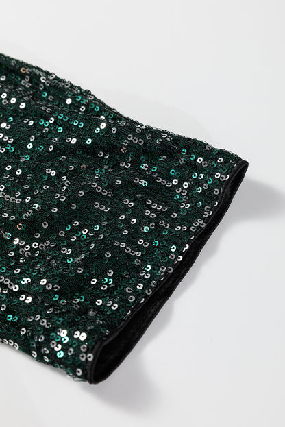 Evergreen Glitter Sequin Open Front Long Sleeve Top