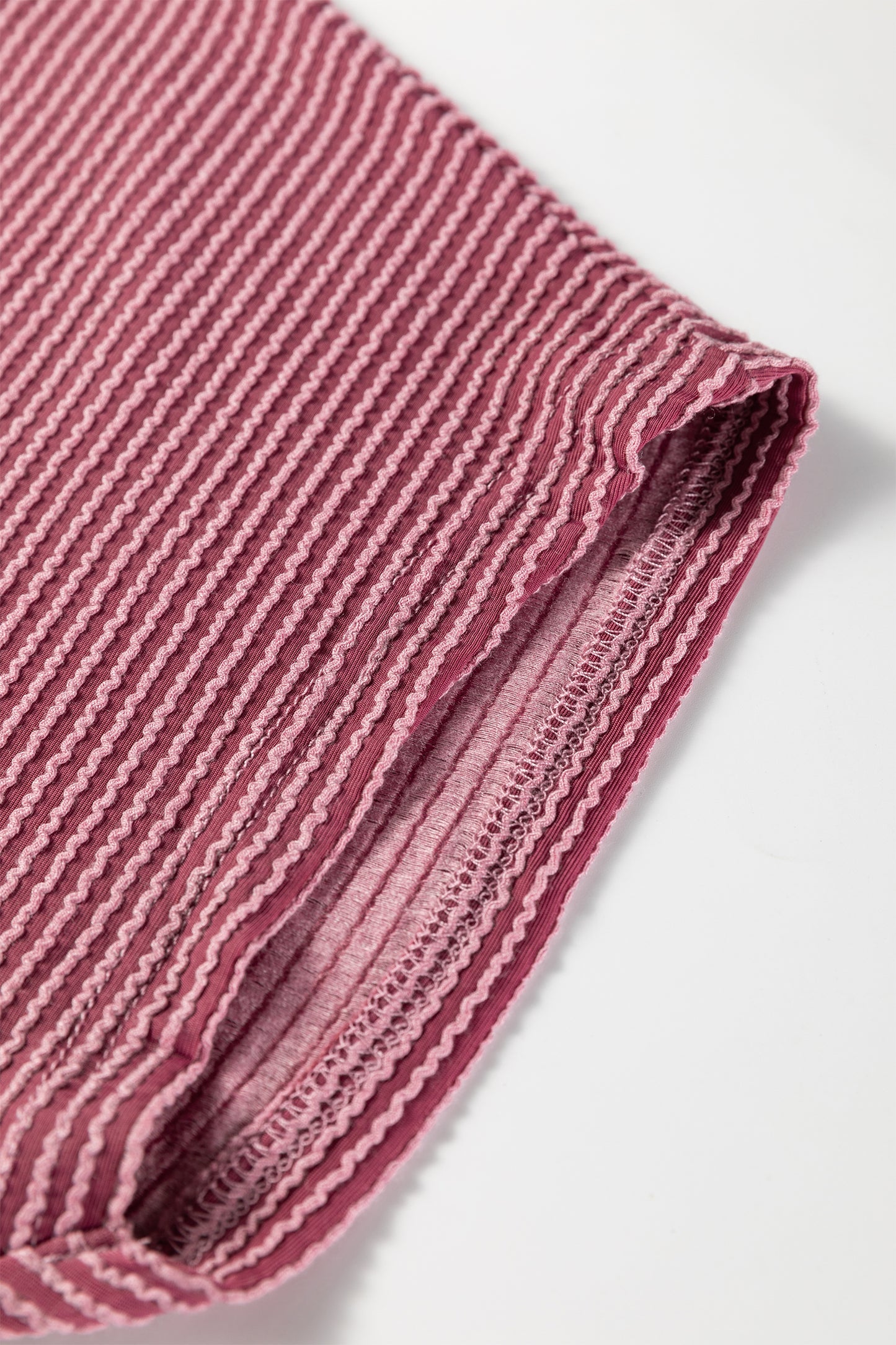 Burgundy Twisted Ribbed High Neck Loose Tee Elastic High Waist Loose Pant Set