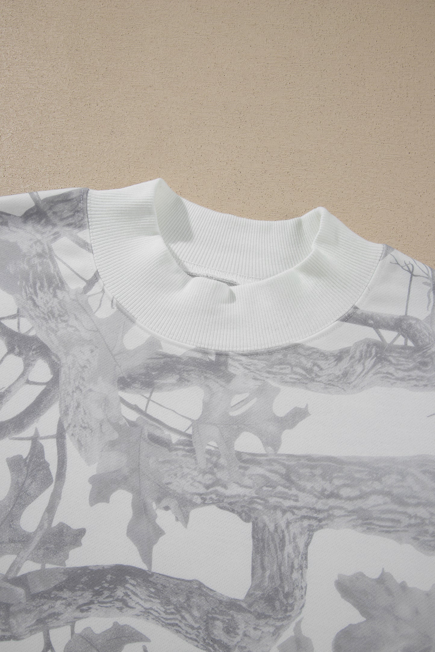 Gray Camouflage Print Stand Neck Long Sleeve Regular Fit Plus Size Set