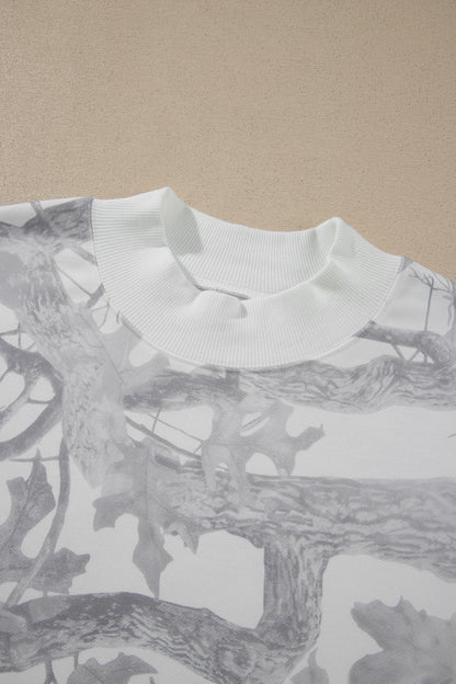 Gray Camouflage Print Stand Neck Long Sleeve Regular Fit Plus Size Set
