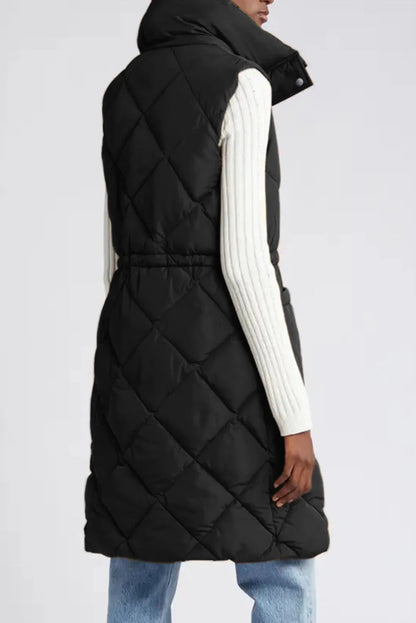 Black Longline Quilted Stand Collar Puffer Vest - Chic Meadow Boutique 