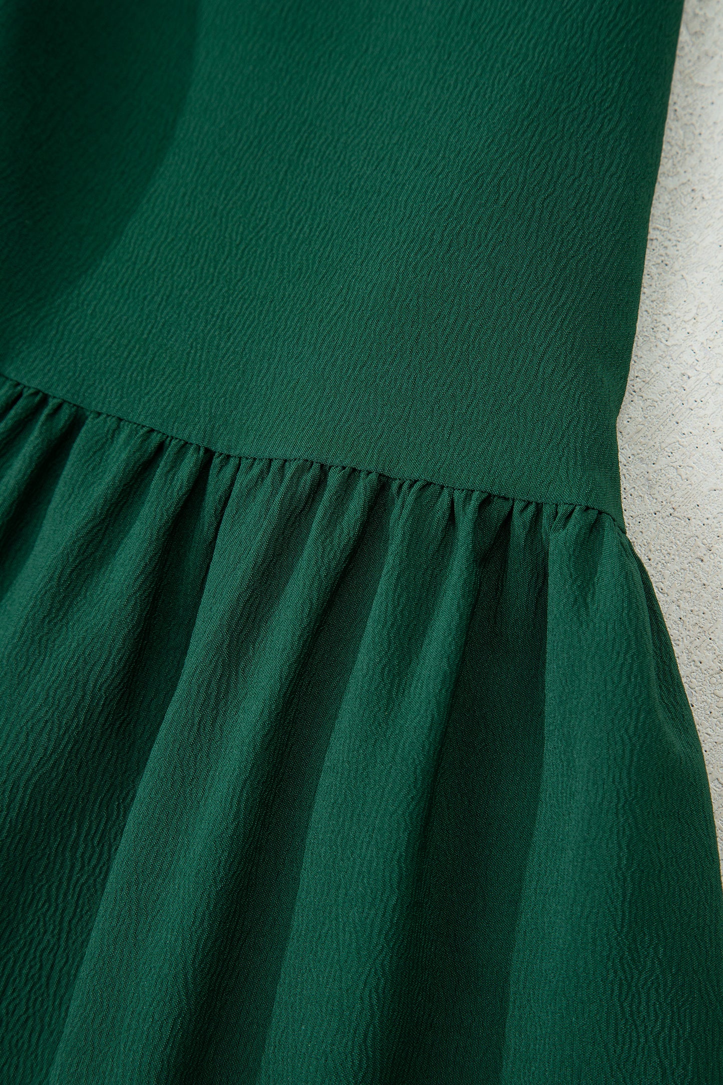 Blackish Green Solid Long Sleeve Button V Neck Tiered Maxi Dress