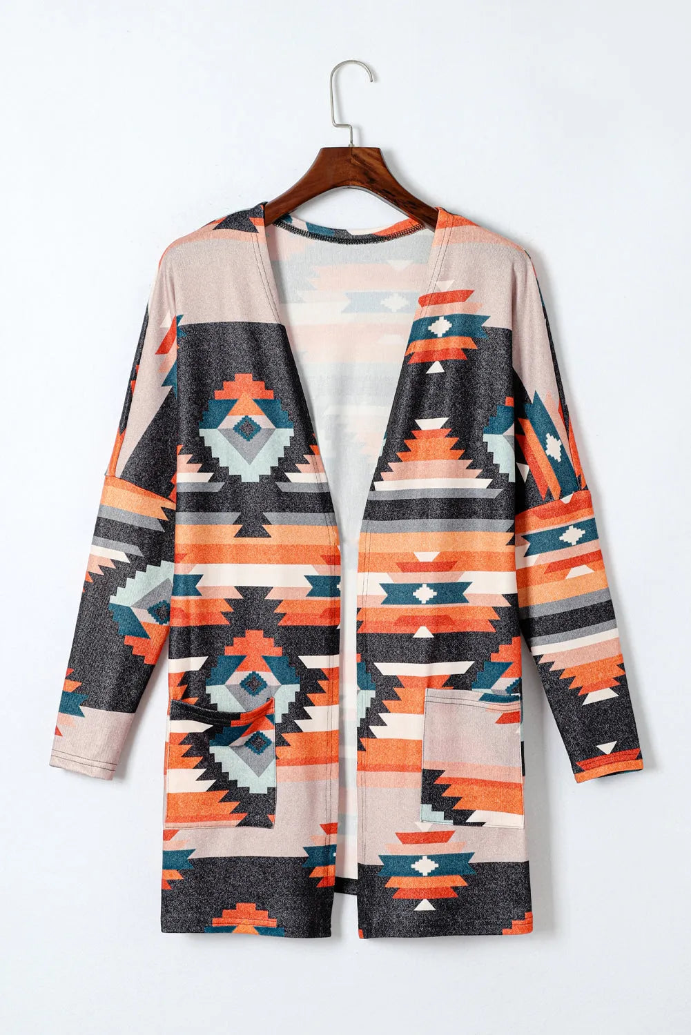 Orange Western Tribal Aztec Print Cardigan - Chic Meadow Boutique 