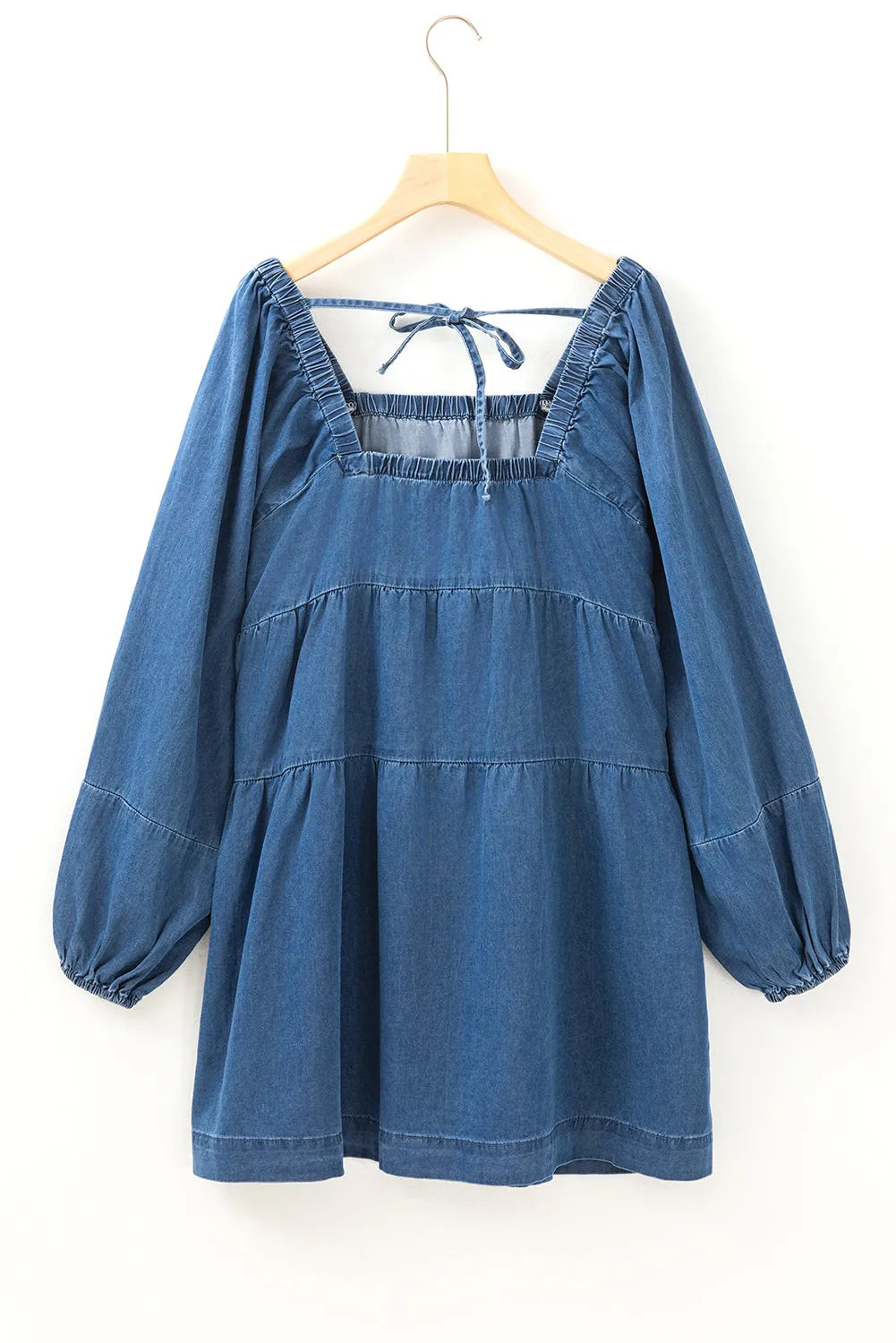 Dusk Blue Square Neck Side Pockets Loose Fit Denim Mini Dress - Chic Meadow Boutique 