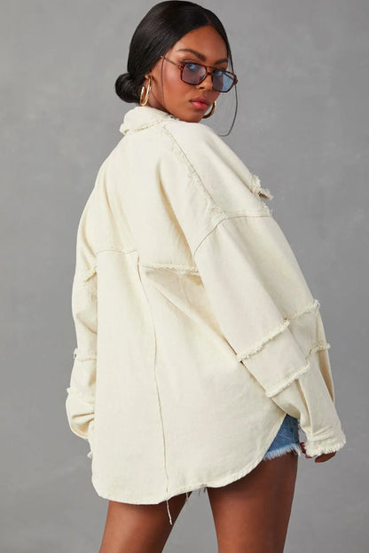 White Frayed Exposed Seam Denim Jacket - Chic Meadow Boutique 