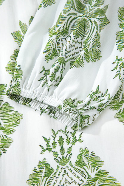 Green Floral Print Contrast Patchwork Ruffle Detail Mini Dress