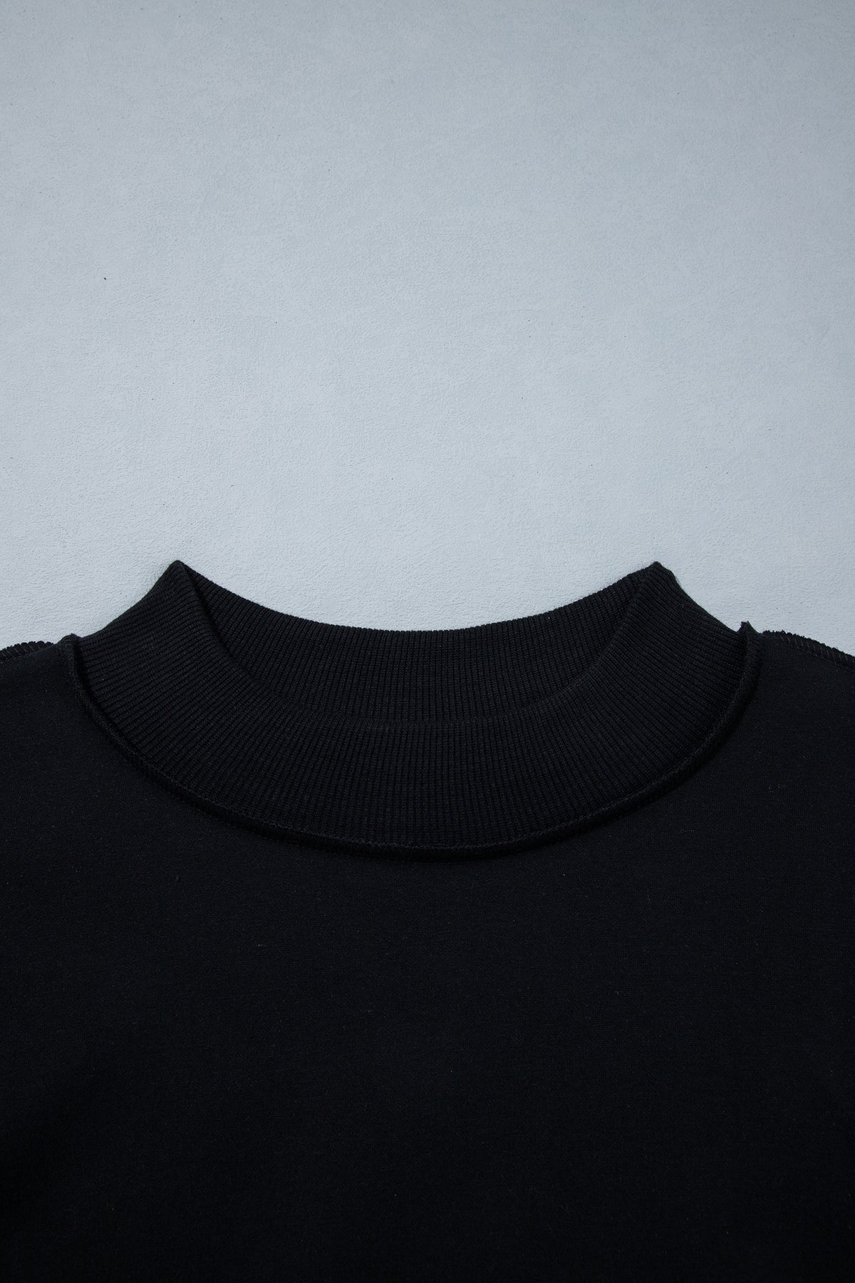 Black Oversize Drop Shoulder Reversible Mock Neck Sweatshirt