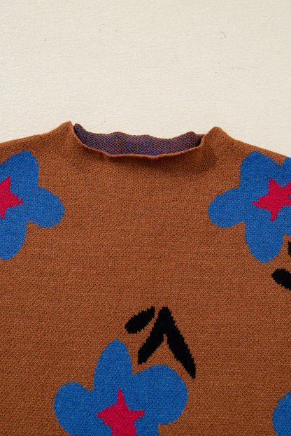 Chestnut Floral High Neck Sweater Vest