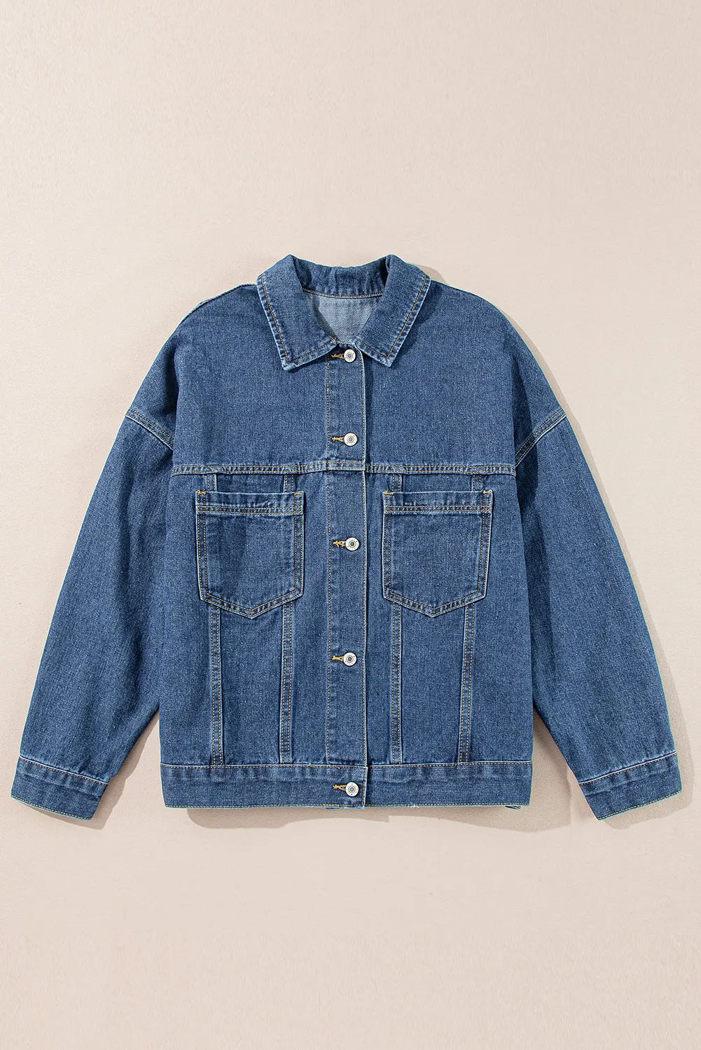 Dark Blue Washed Oversize Pocketed Denim Jacket - Chic Meadow Boutique 