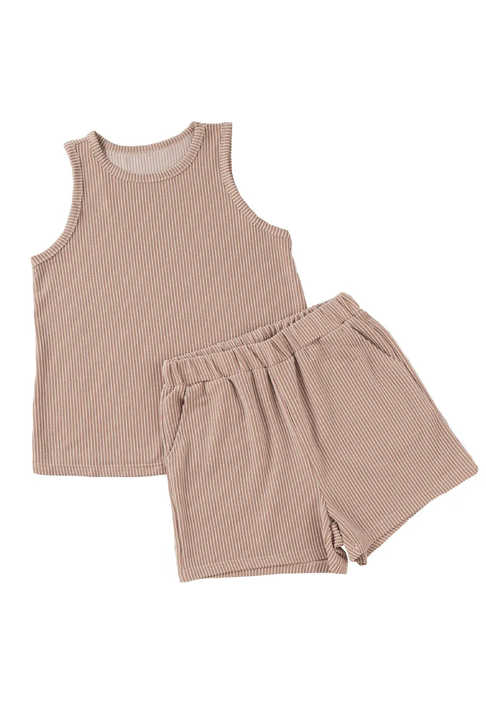 Smoke Gray Corded Sleeveless Top and Pocketed Shorts Set - Chic Meadow Boutique 