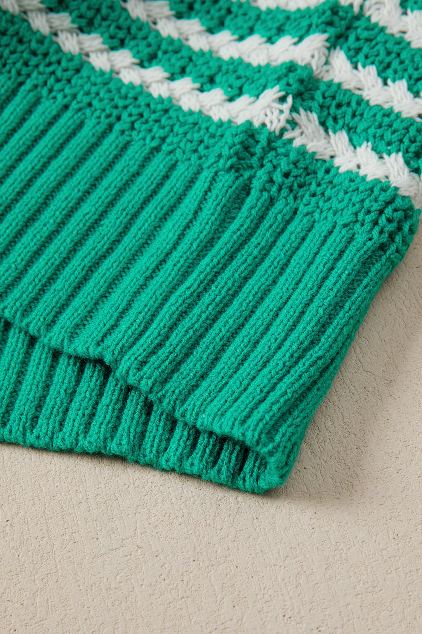 Green Stripe Short Sleeve Knit V Neck Bow Knot Sweater