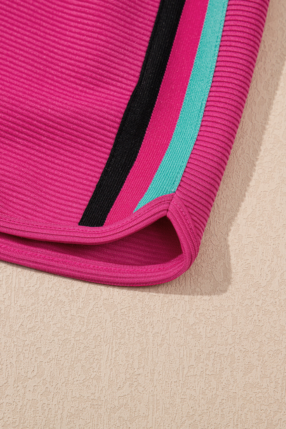 Strawberry Pink Striped Detail Flutter Sleeve Zipped Collar Short Set