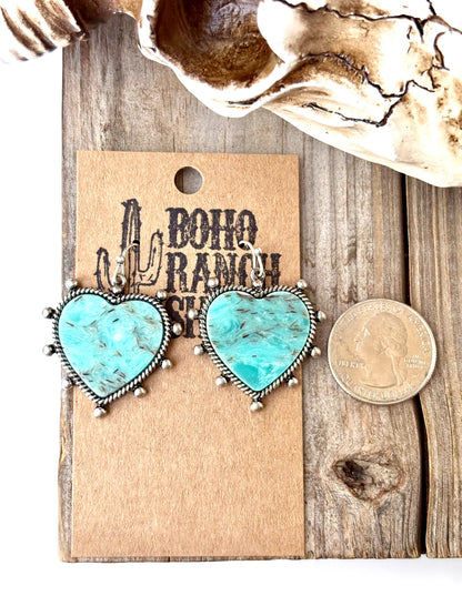 Western Marble Stone Heart Dangle Earrings