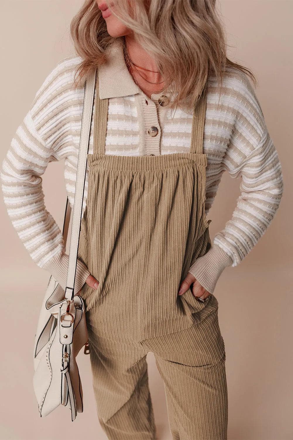 Bottoms/Jumpsuits & Rompers Gray Morn Solid Pocketed Loose Fit Corduroy Overall