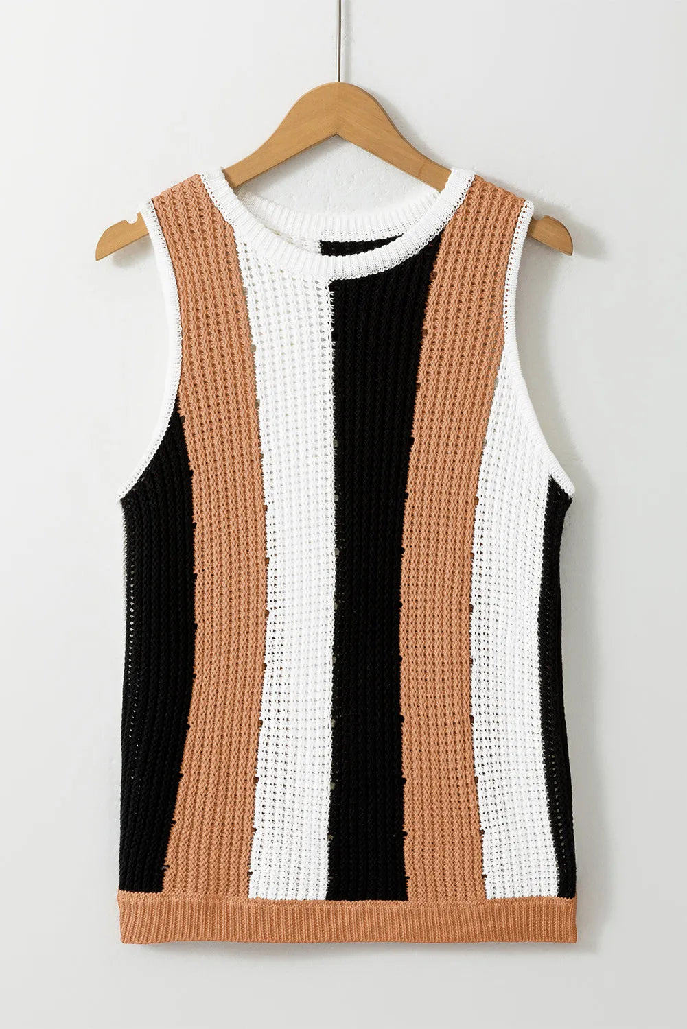 Khaki Stripe Color Block Sleeveless Knitted Sweater Vest - Chic Meadow Boutique 