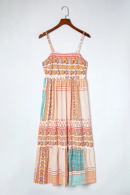 Multicolor Boho Patchwork Print Square Neck Sundress - Chic Meadow Boutique 