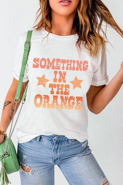 White SOMETHING IN THE ORANGE Graphic Crew Neck T Shirt - Chic Meadow Boutique 