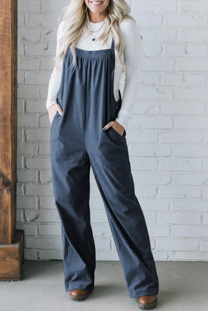 Real Teal Solid Pocketed Loose Fit Corduroy Overall - Chic Meadow Boutique 