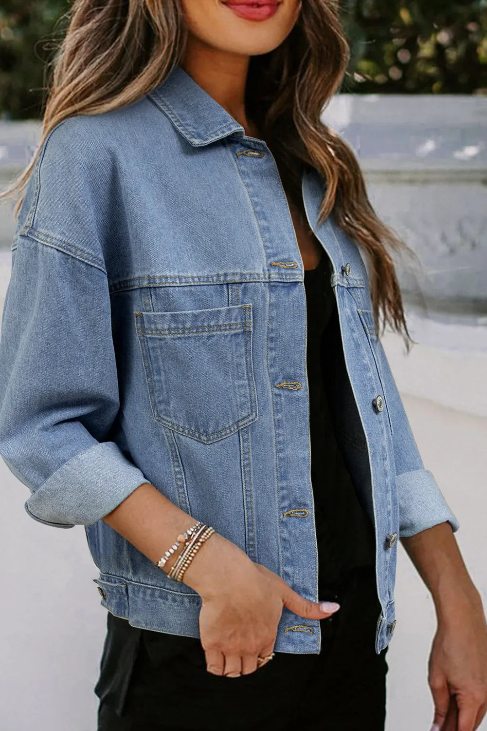 Wild Wind Washed Oversize Pocketed Denim Jacket - Chic Meadow Boutique 