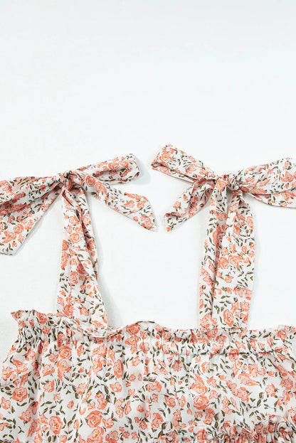 Orange Floral Knotted Straps Tiered Babydoll Dress - Chic Meadow Boutique 