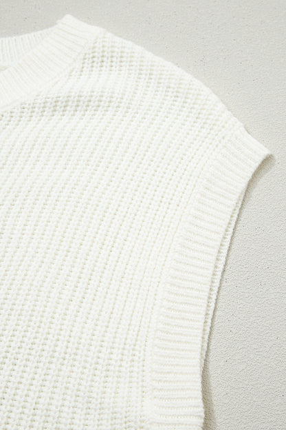 White Crochet Horseshoe Short Sleeve Knit Sweater