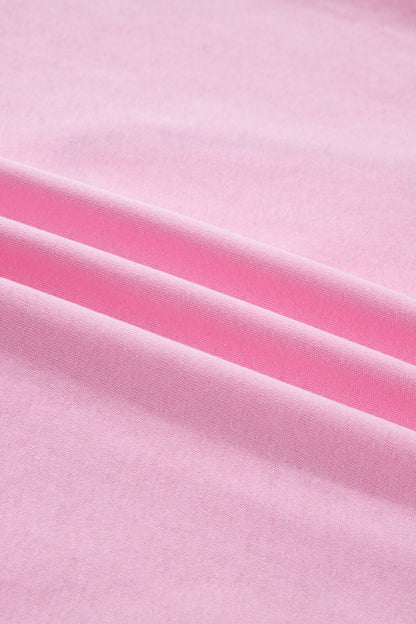Pink Leopard Bow Embroidered Cotton Round Neck T Shirt