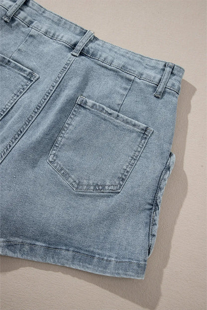 Dusk Blue Studded Acid Wash Jean Shorts - Chic Meadow Boutique 