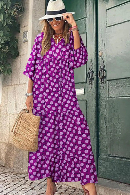 Purple Boho Printed Puff Sleeve Maxi Dress - Chic Meadow Boutique 