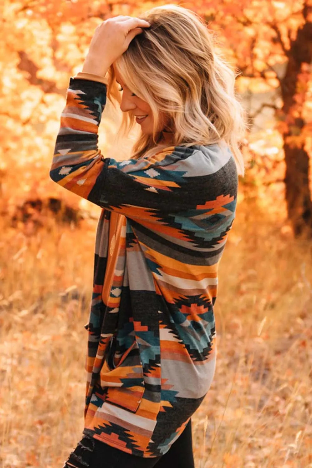 Orange Western Tribal Aztec Print Cardigan - Chic Meadow Boutique 