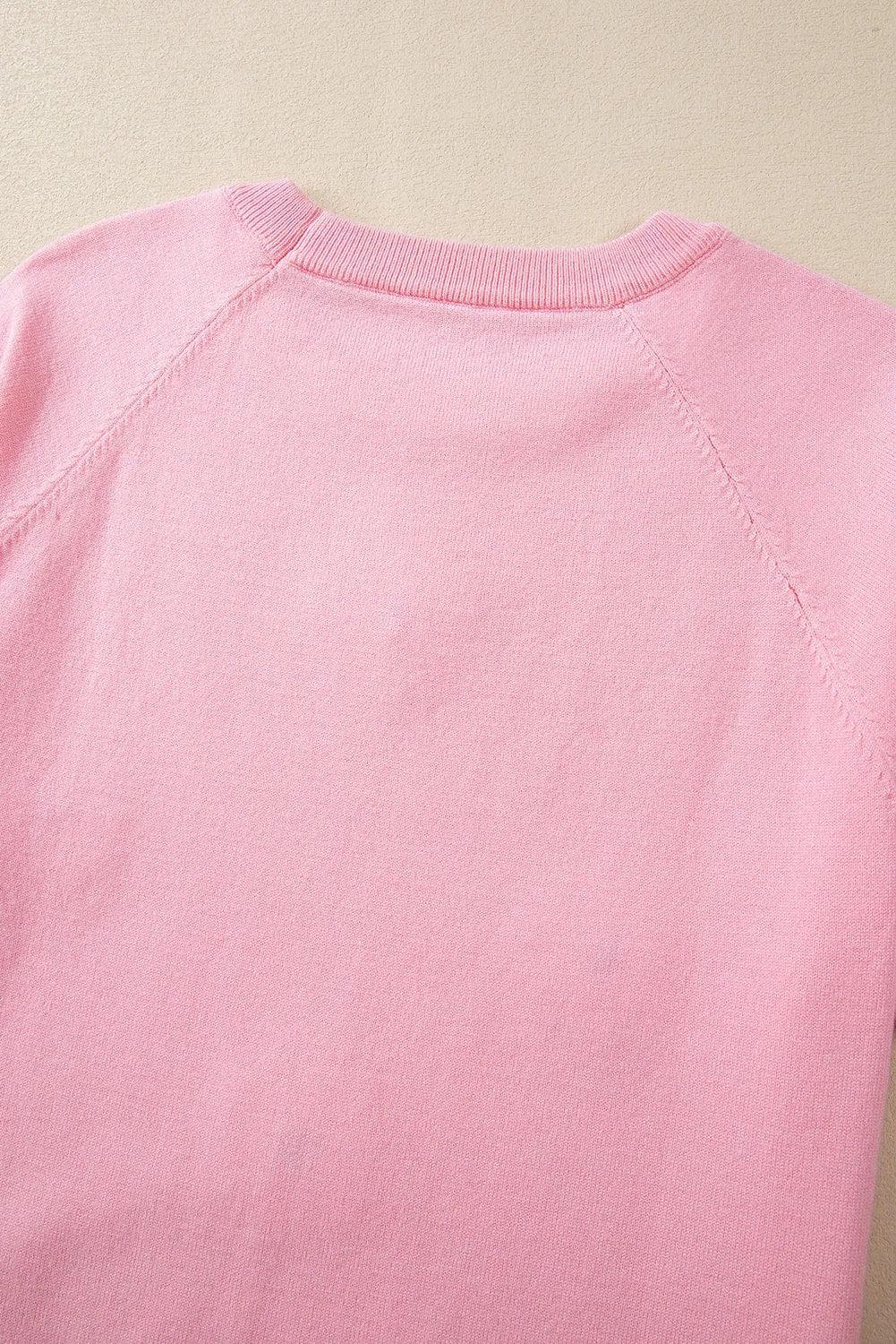 Sweaters & Cardigans/Short Sleeve Sweaters Pink Flower Pattern Short Sleeve Knitted Top