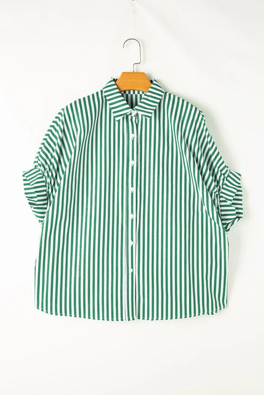 Tops/Blouses & Shirts Green Stripe / S / 100%Cotton Green Stripe Dolman Sleeve Oversize Shirt