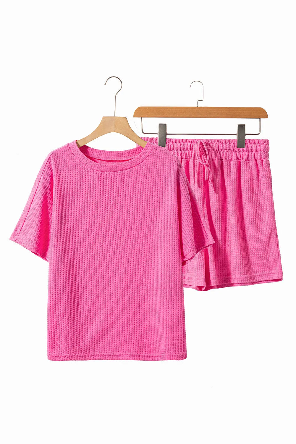 Rose Red Casual Textured Tee and Drawstring Shorts Set - Chic Meadow Boutique 