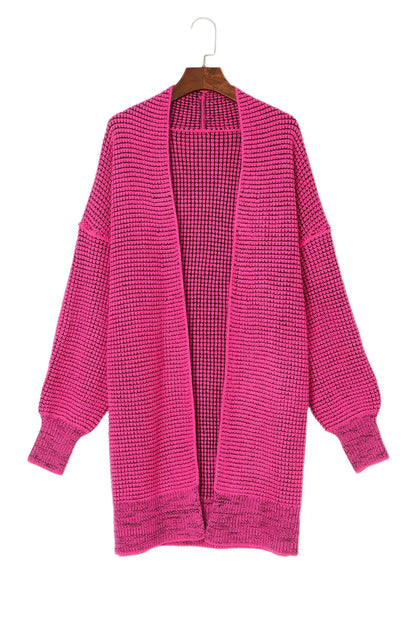 Rose Plaid Knitted Long Open Front Cardigan - Chic Meadow Boutique 