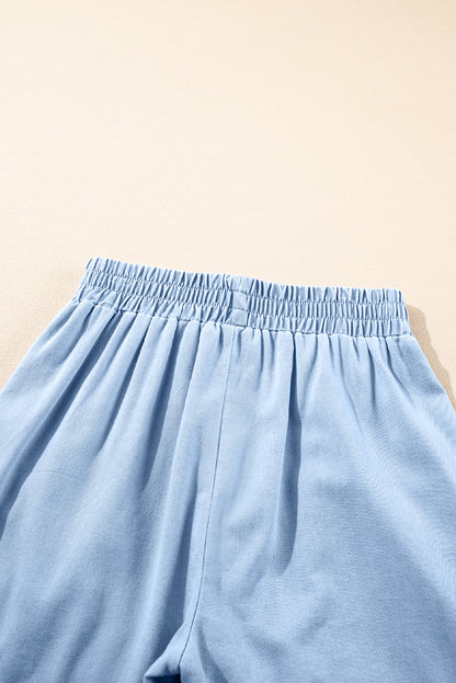 Beau Blue Light Wash Pocketed Wide Leg Denim Shorts