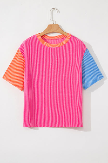 Multicolour Corded Colorblock Crewneck Tee