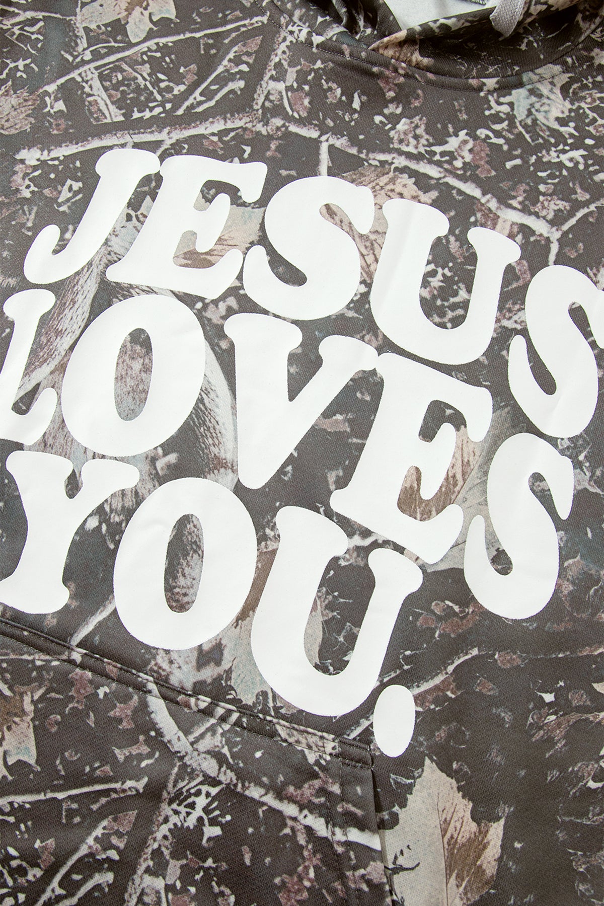 Brown Retro Camouflage Jesus Loves You Print Relaxed Hoodie