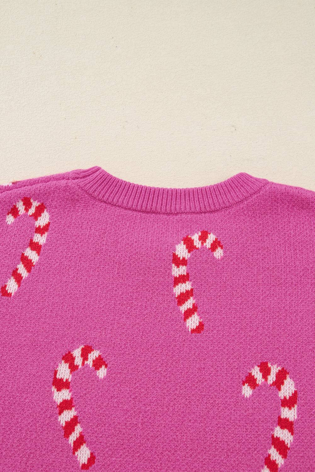 Sachet Pink Christmas Candy Cane Holiday Drop Shoulder Sweater