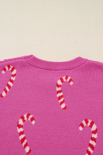 Sachet Pink Christmas Candy Cane Holiday Drop Shoulder Sweater
