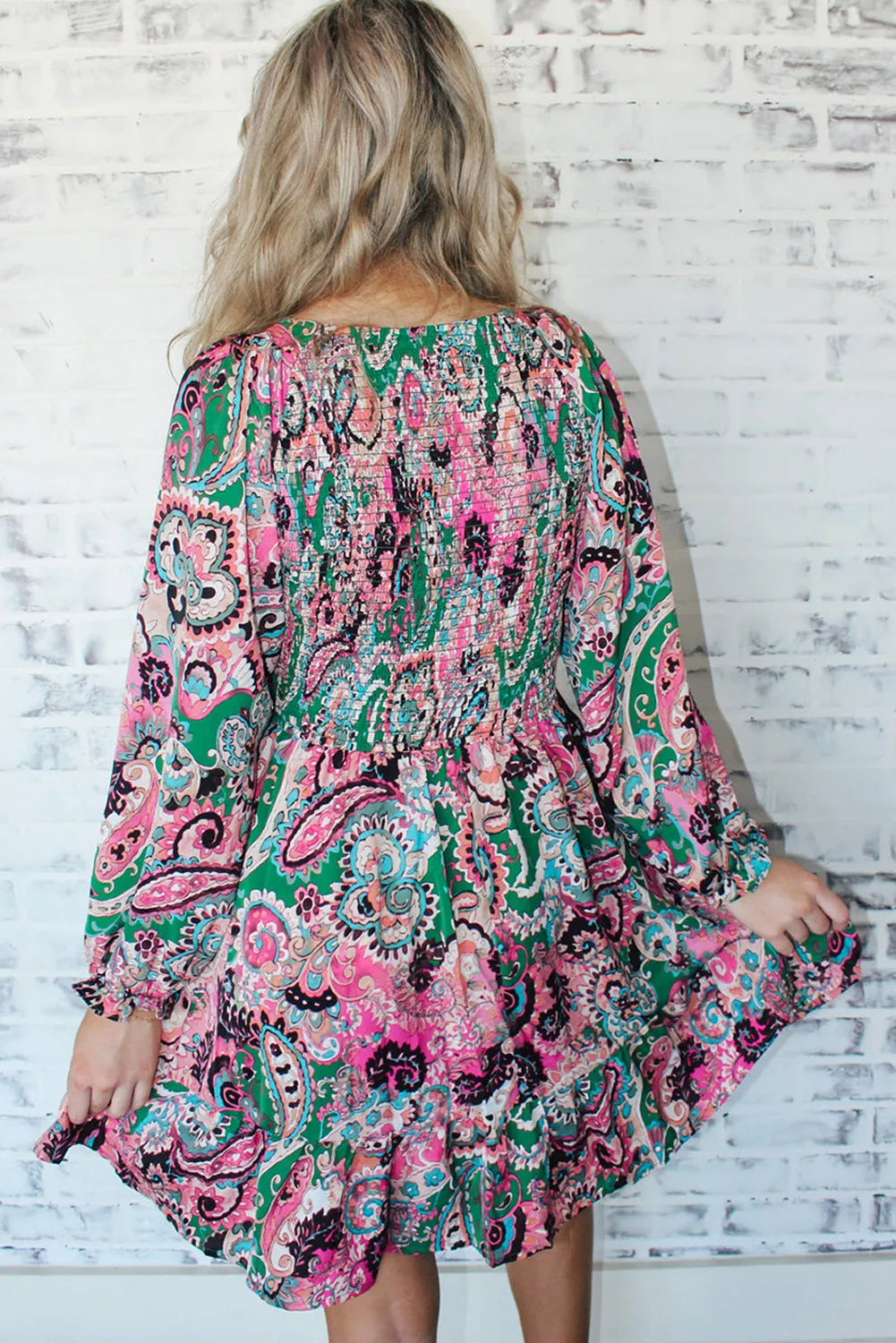 Boho Paisley Print Ruffle Hem Dress - Chic Meadow Boutique 