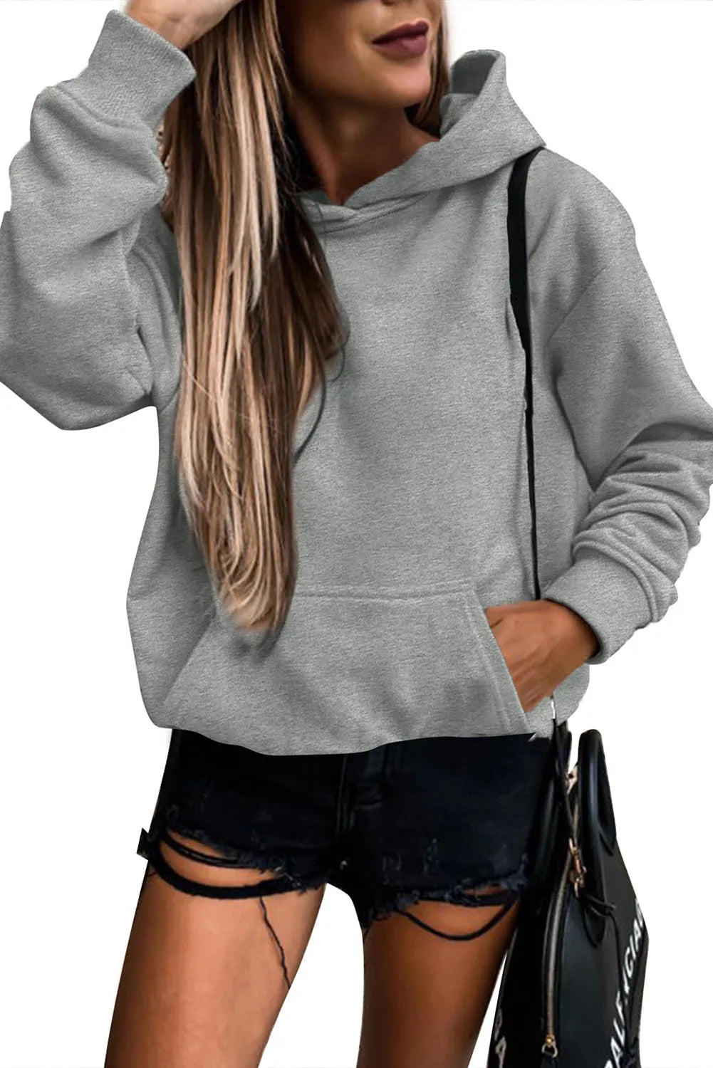 Gray Loose Kangaroo Pocket Hoodie - Chic Meadow Boutique 