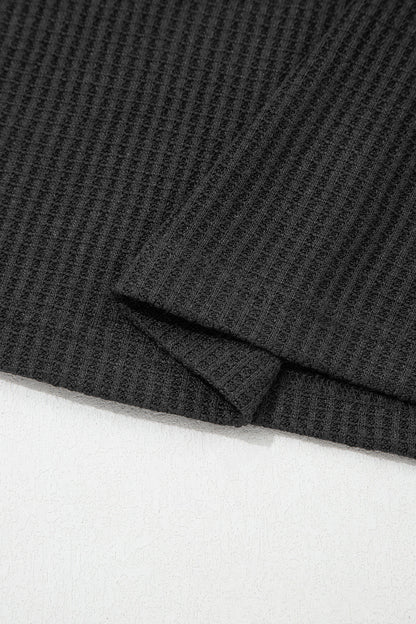 Carbon Grey Waffle Knit Seam Detail Color Block Patchwork Short Sleeve Top