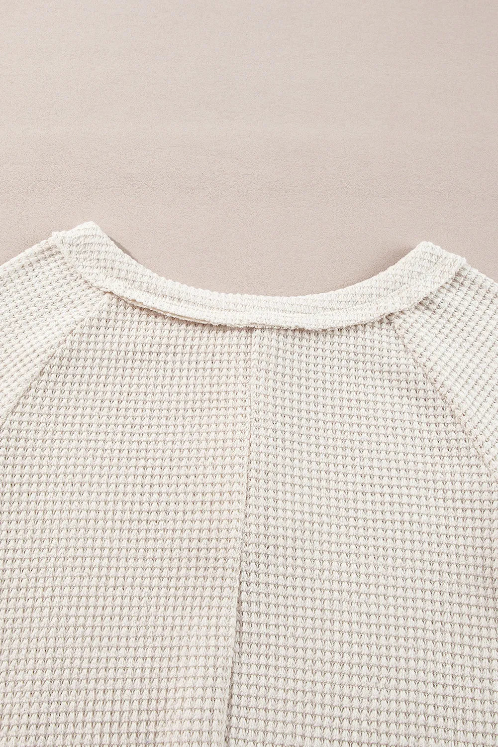 Oatmeal Waffle Knit Buttoned Front Raglan Sleeve Loose Blouse - Chic Meadow Boutique 