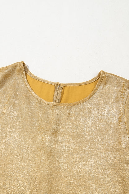 Gold Metallic Luster Frilled Half Sleeve Blouse