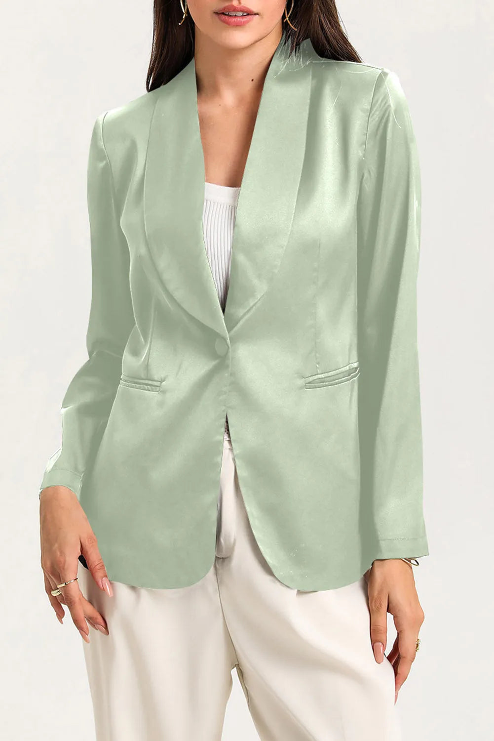 Green Collared Neck Single Breasted Blazer with Pockets - Chic Meadow Boutique 