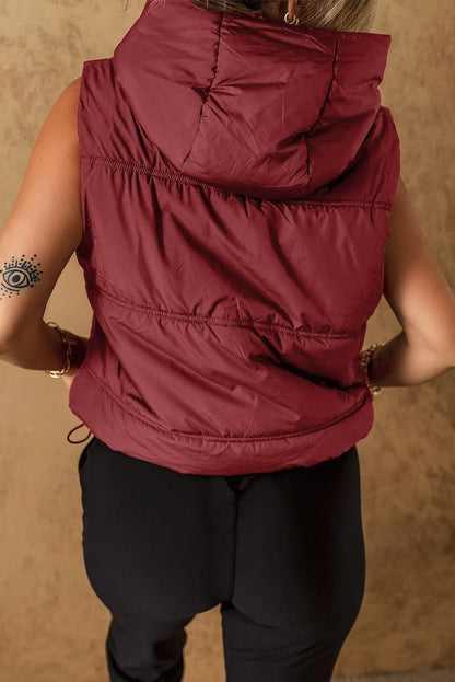 Clay Zip-up Side Pockets Hooded Puffer Vest - Chic Meadow Boutique 