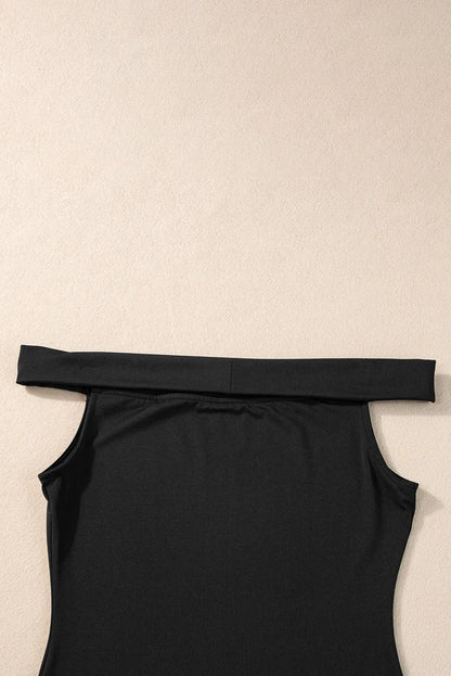 Black Folded Off Shoulder Slim Top - Chic Meadow Boutique 