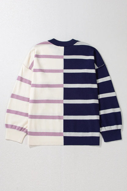 Blue Stripe Colorblock Oversized Sweater - Chic Meadow Boutique 