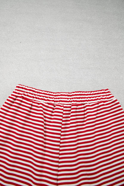 Red Stripe Oversize Mock Neck Sweatshirt and Shorts Set
