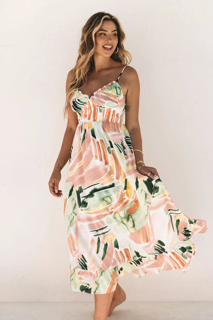 Multicolor Spaghetti Straps Graffti Print Long Dress - Chic Meadow Boutique 