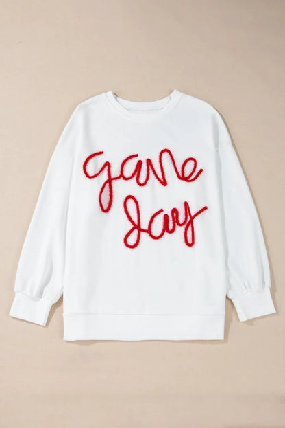 White Plus Size Game Day Tinsel Rugby Football Season Sweatshirt - Chic Meadow Boutique 